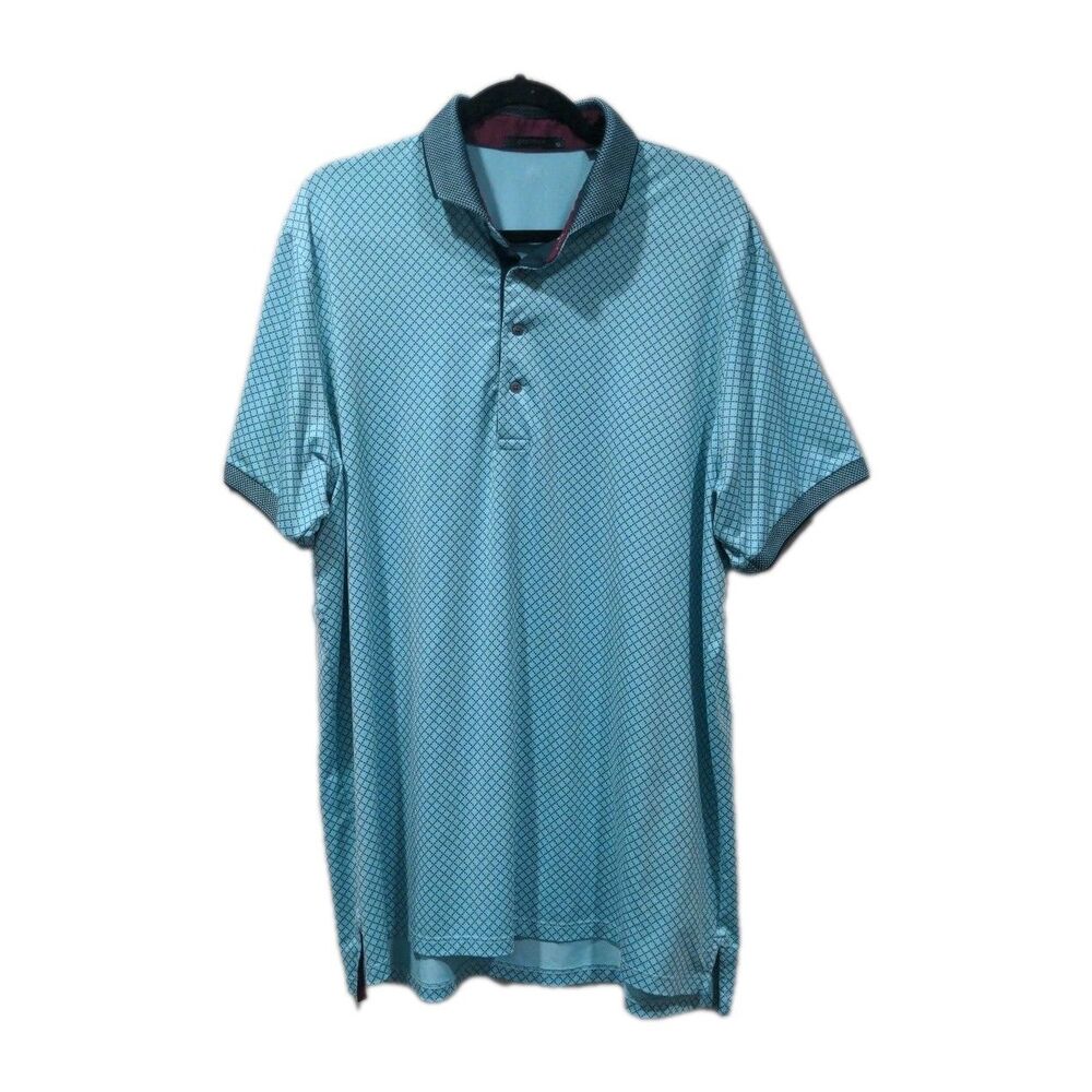 Greyson Mens Crossed Arrows Print SS Polo Size XL Blue Performance Golf Wicking